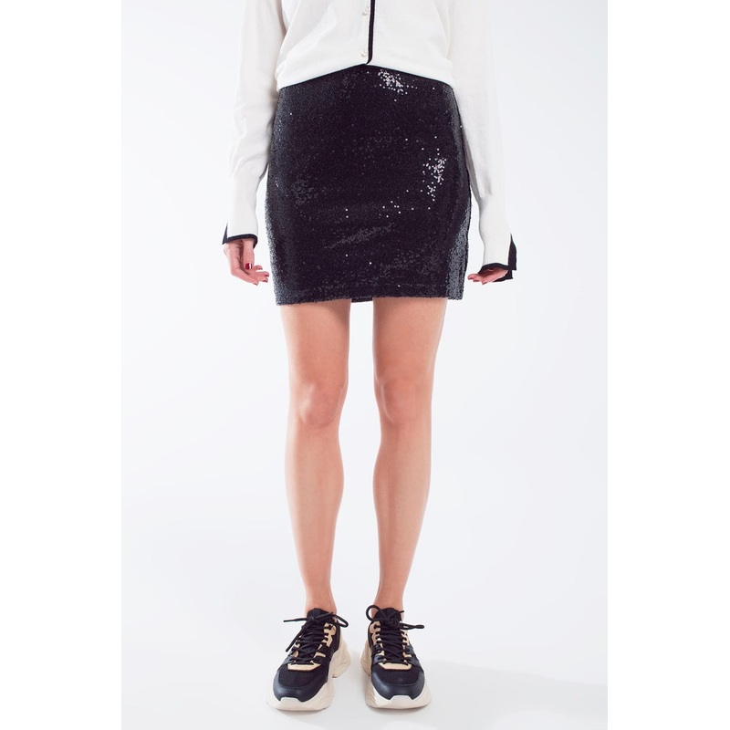 Mini Bodycon Skirt In Black Small Sequins