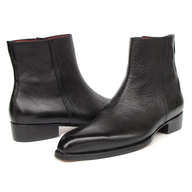 Paul Parkman Men’s Black Floater Leather Side Zipper Boots (ID#BT6499-BLK)