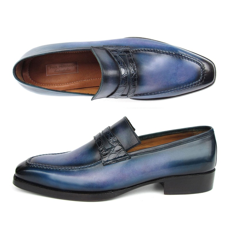 Paul Parkman Men’s Blue Patina Handmade Loafers (ID#6944-BLU)