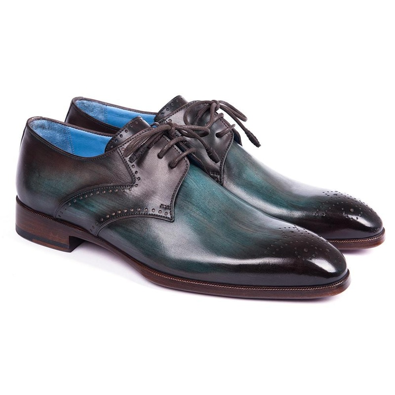 Paul Parkman Turquoise & Brown Medallion Toe Derby Shoes (ID#6584-TRQ)