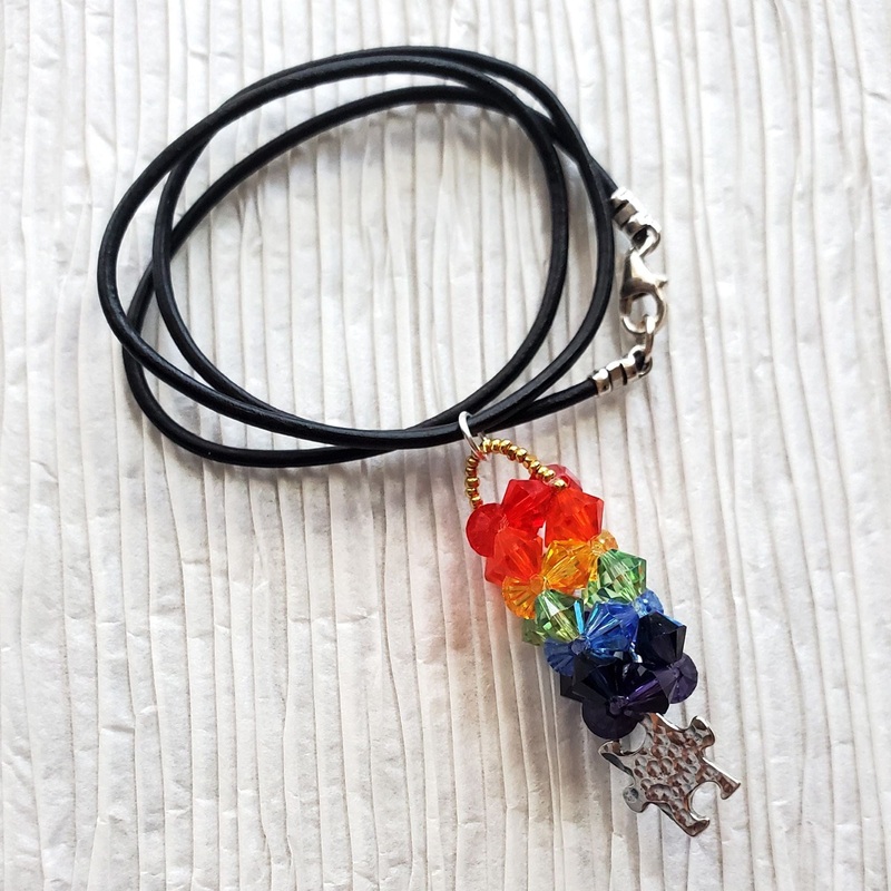 Pillar of Rainbow Crystals  Necklace for Autism Awareness