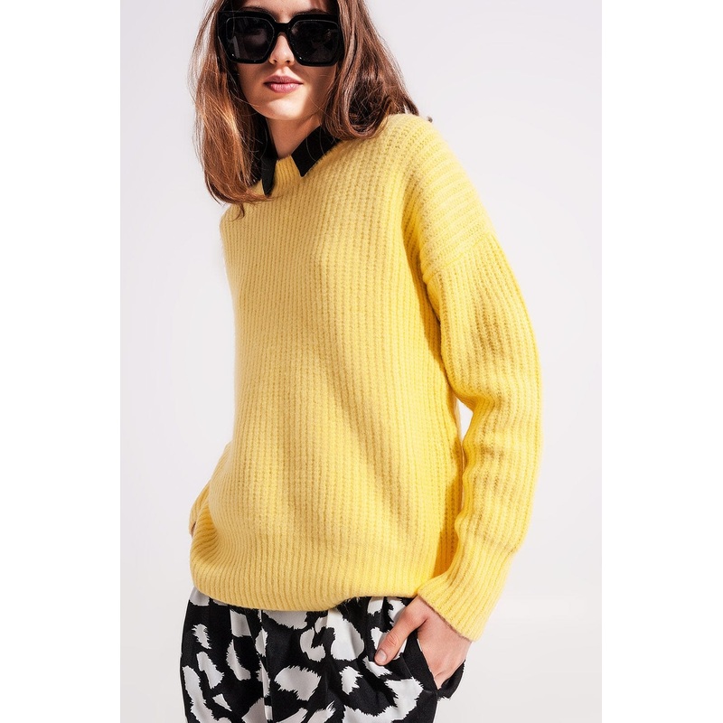 Rib Knit Sweater In Yellow