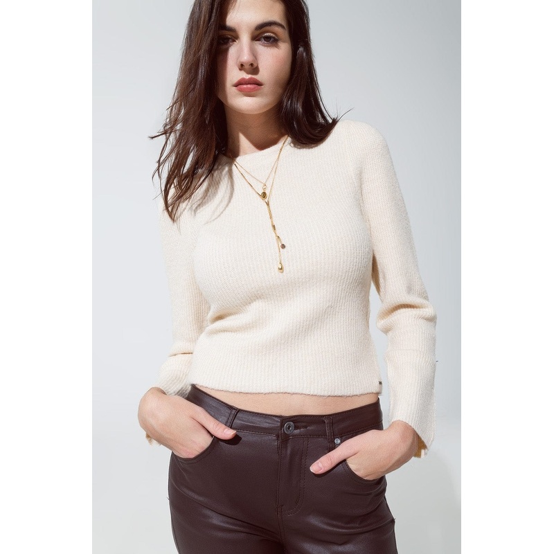 Round Neck Chunky Ribbed Jumper In Cream