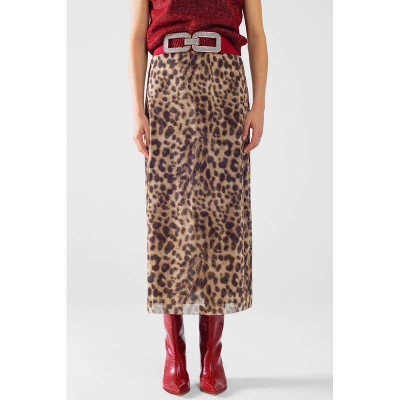 Sheer Long Leopard Print Bodycon Midi Skirt
