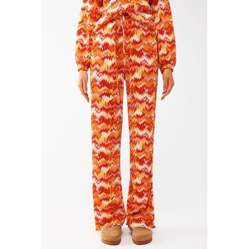 Textured Straight Leg Pants In Abstract Print