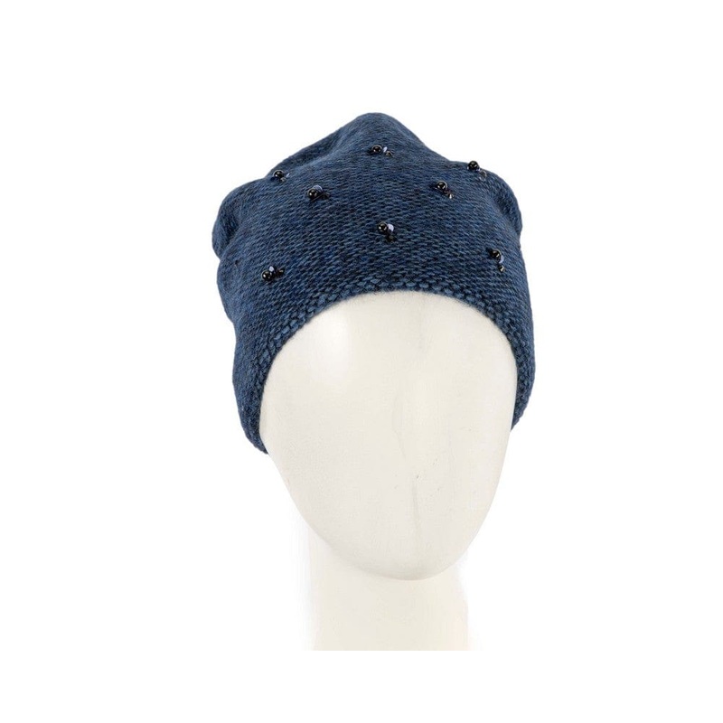 Warm European made woven navy beanie