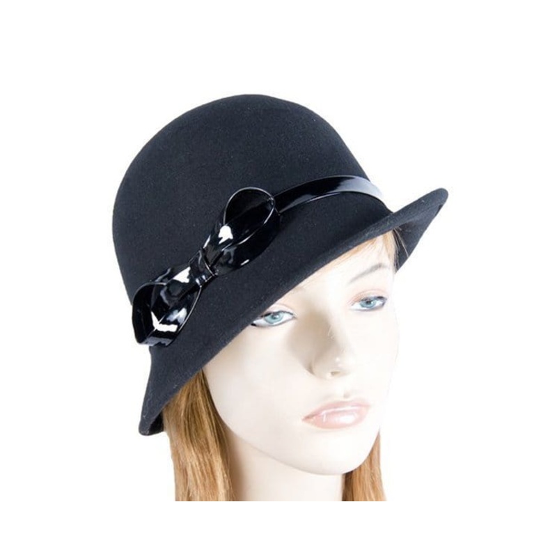 Black felt ladies cloche hat