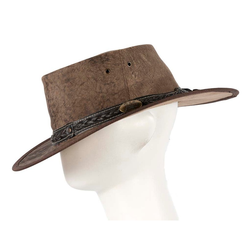 Brown Australian Kangaroo Leather Crushable Outback Jacaru Hat
