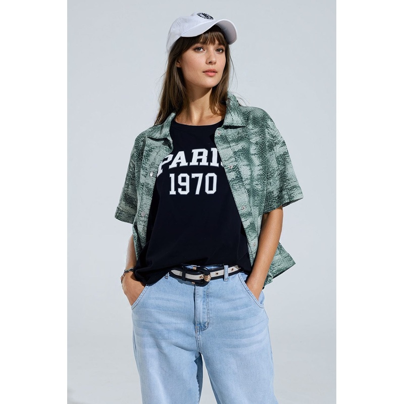 Button Up Polo Shirt In Tie Dye Green