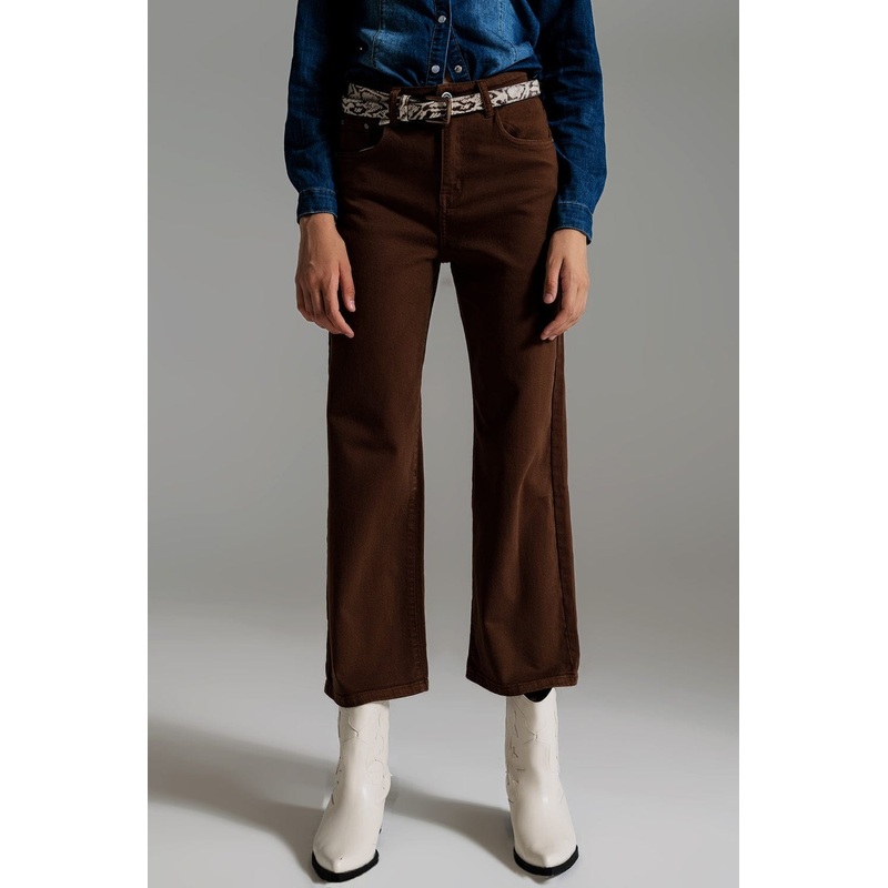 Cropped Wide Leg Jeans In Brown