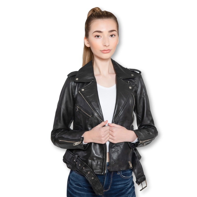 Fadcloset Womens Moto Nappa Leather Jacket