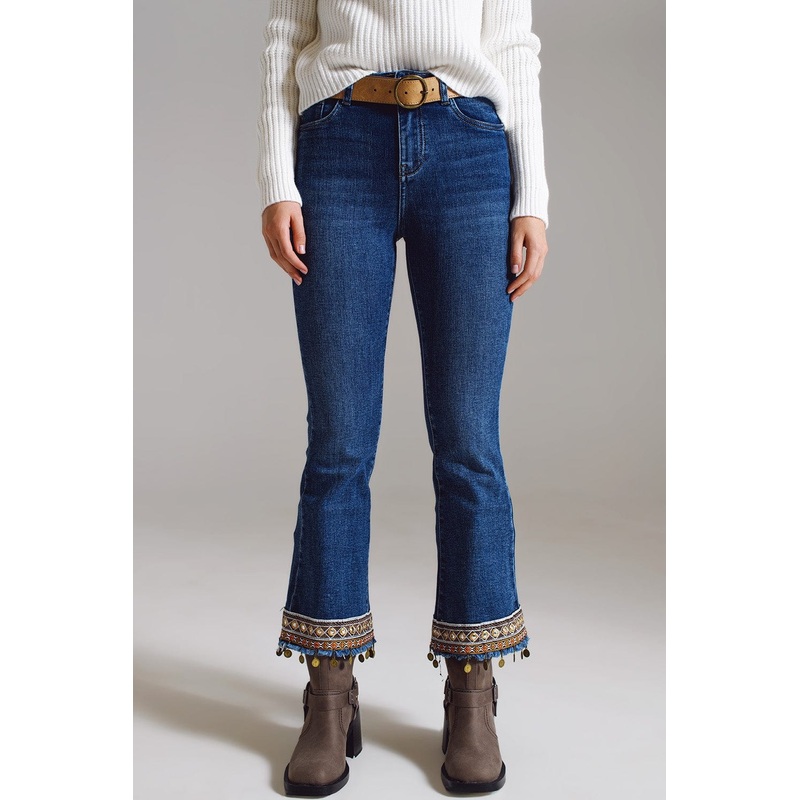 Flare Jeans With Embellished Hem