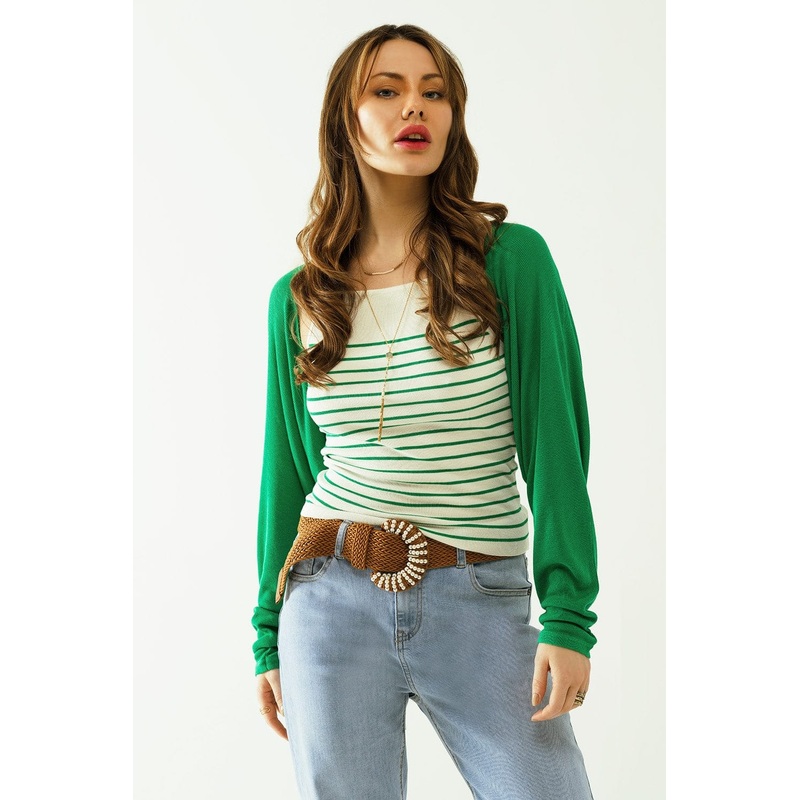 Green Fine Knit Bolero Cardigan