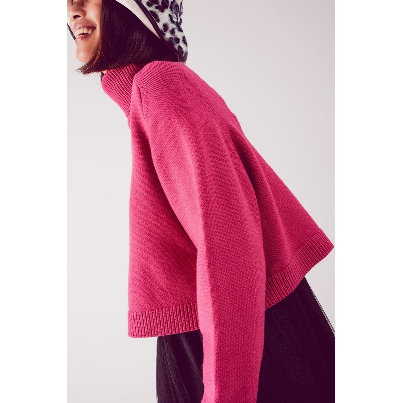 High Neck Cropped Jumper In Fuchsia