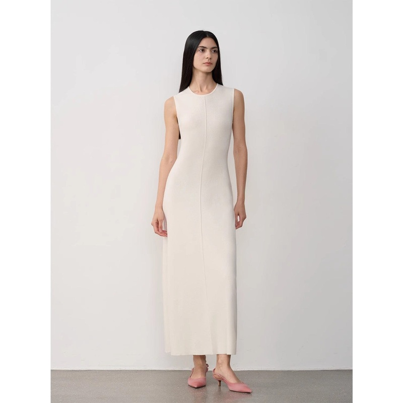 “Island Letters” Limited Edition Baslan Merino Wool Extra Long Sleeveless Lazy Knit Dress
