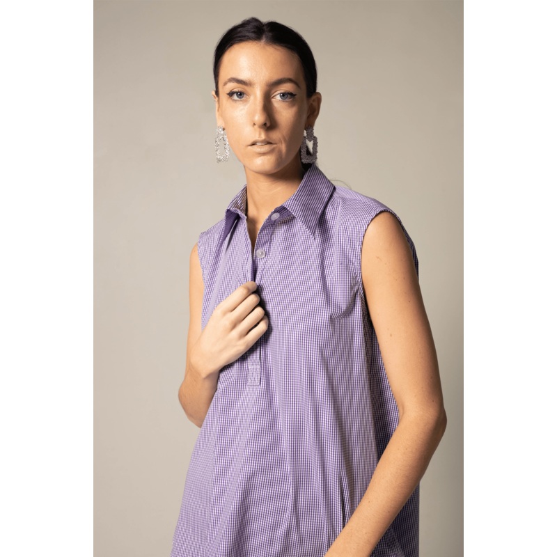 Italian Cotton Purple Sleeveless Shirt | Le Russi