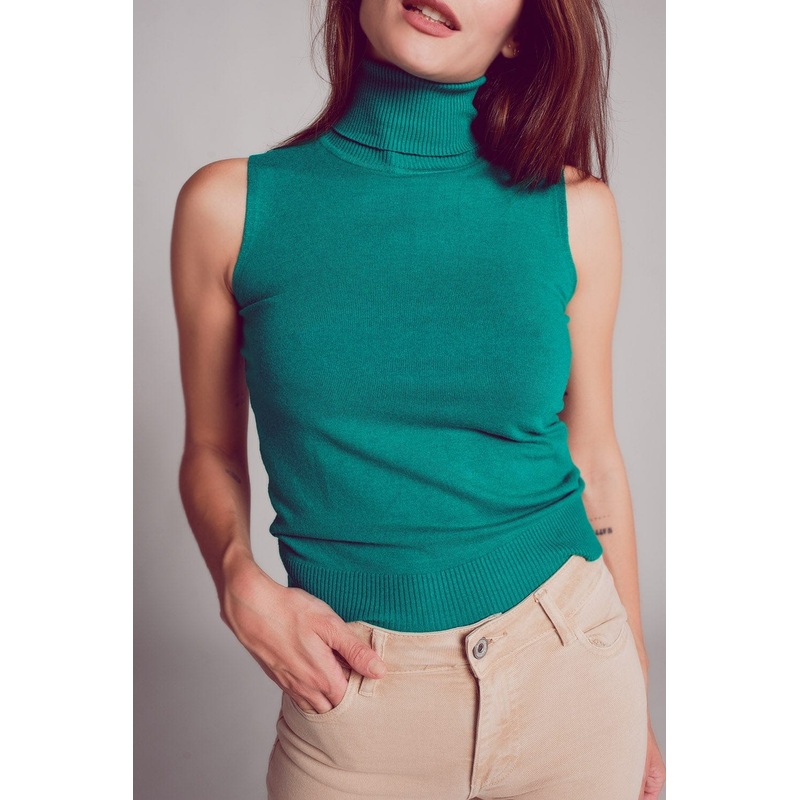 Knitted Tank Jumper In Green
