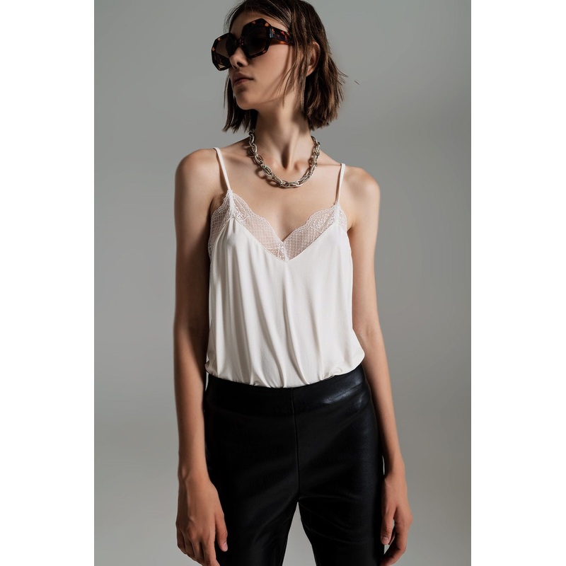 Lace Detail Cami Top In Cream