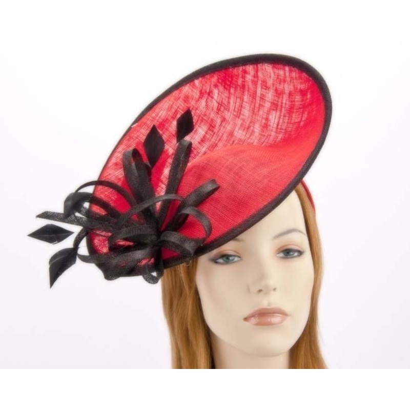 Large red racing fascinator hat for Melbourne Cup Derby buy online in Aus MA634R