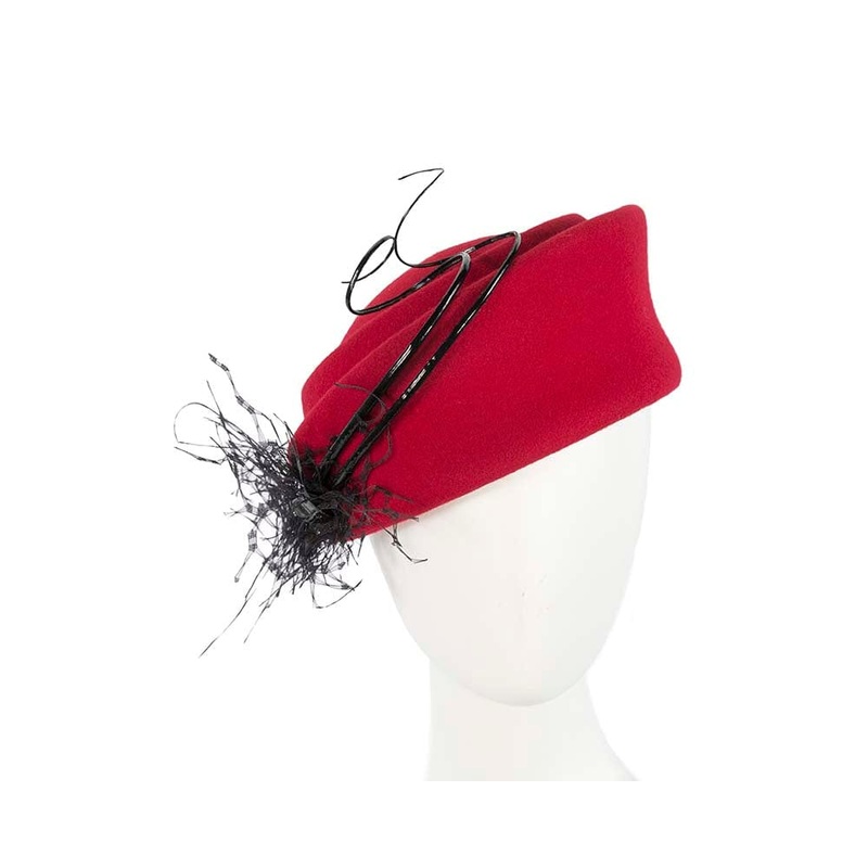 Large red winter felt pillbox hat for races buy online in Australia F572R