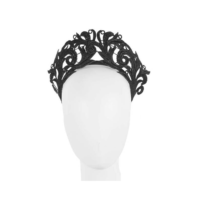 Modern black crown racing fascinator by Max Alexander