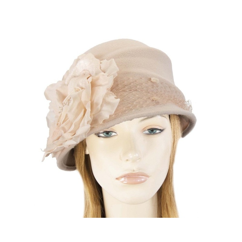 Nude cloche bucket felt hat