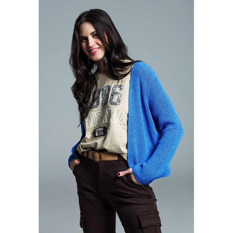 Open Blue Cardigan In Light Open Knit