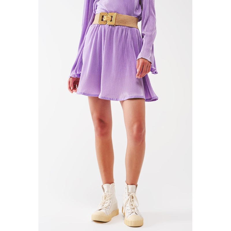 Pleated Satin Mini Skirt In Lilac