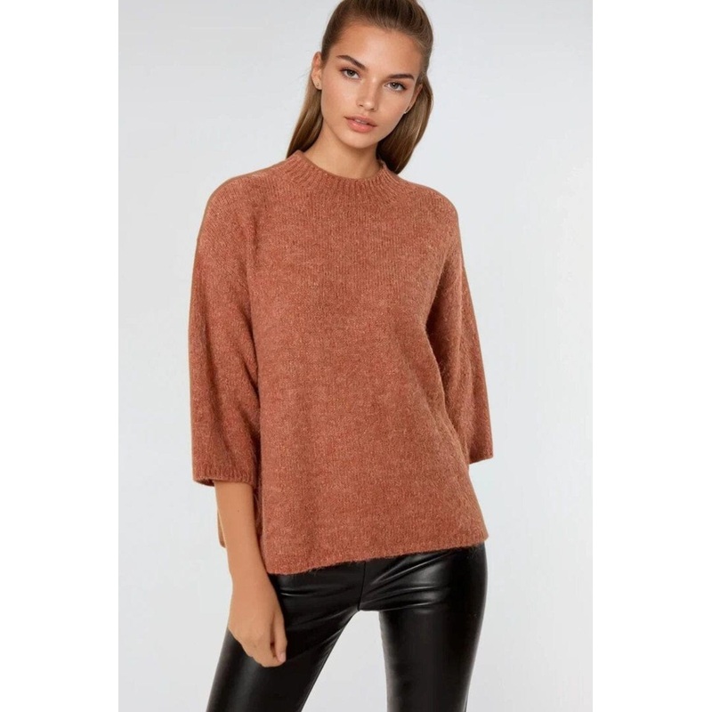Relaxed Sweater With French Sleeve And Crewneck In Camel