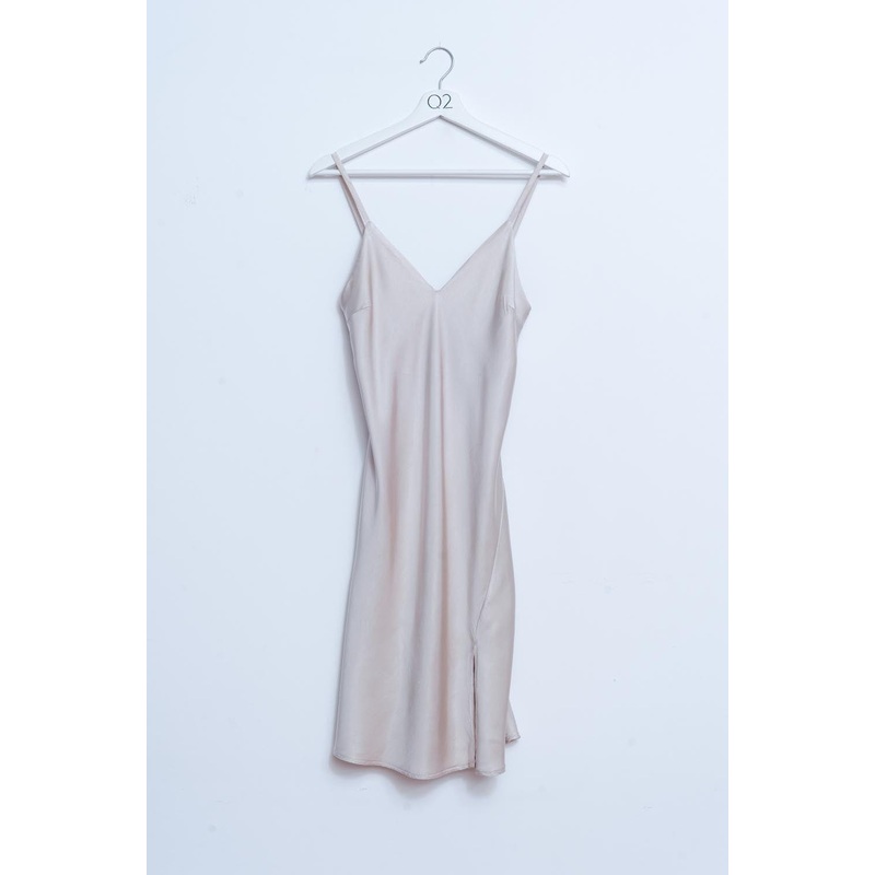 Satin Short Slip Dress In Beige