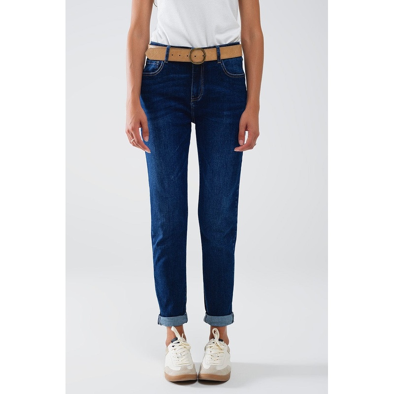 Skinny Mid Rise Jeans In Dark Wash