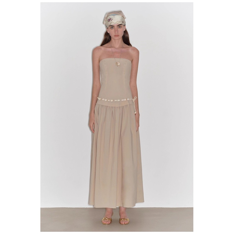 “Summer Formula” Retro and Elegant Bust-Wrapped, Long-Waisted, Slim-Fitting, Large A-Hem Mid-Length Dress