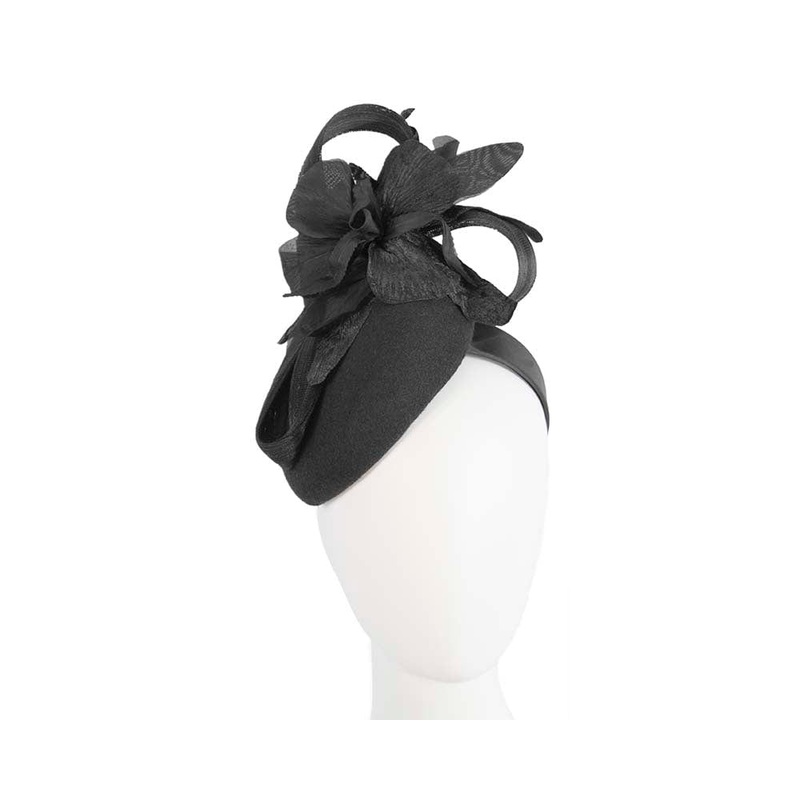Tall black winter racing pillbox fascinator by Fillies Collection