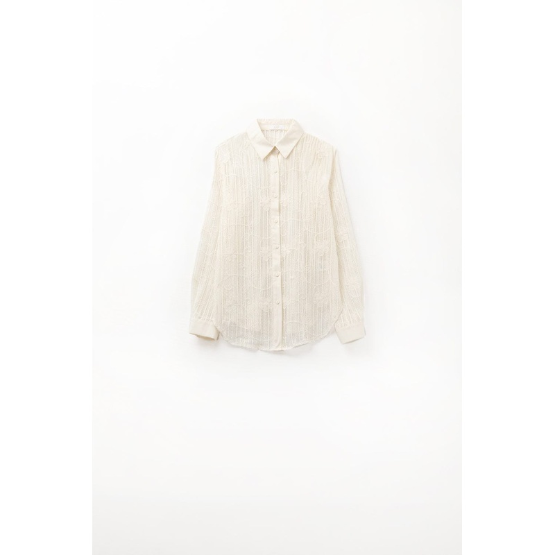 Beige Crochet Shirt With Embroidered Details