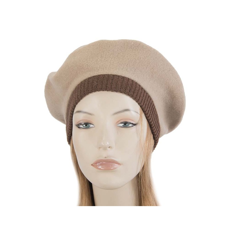 Beige embroidered winter beret by Max Alexander