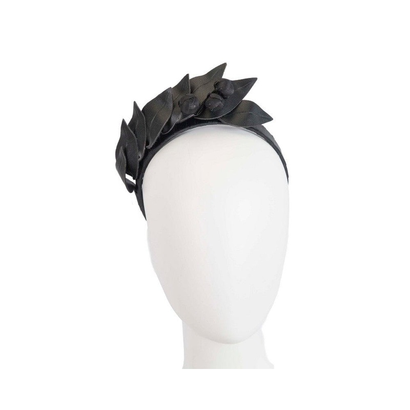 Black sculptured leather headband racing fascinator by Max Alexander