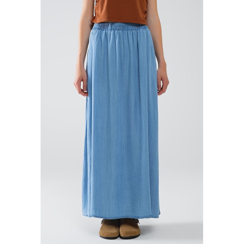 Blue Tencel Denim-Styled Maxi Skirt