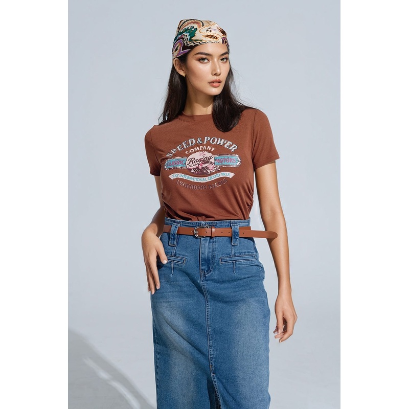 Brown Crew Neck T-Shirt With Graphic Print