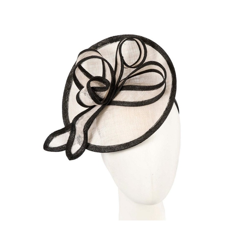 Cream & Black sinamay fascinator by Max Alexander