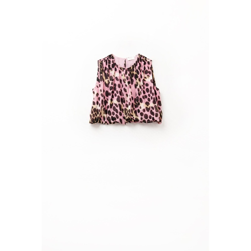 Cropped Pleated Animal Print Top In Pink And Brown