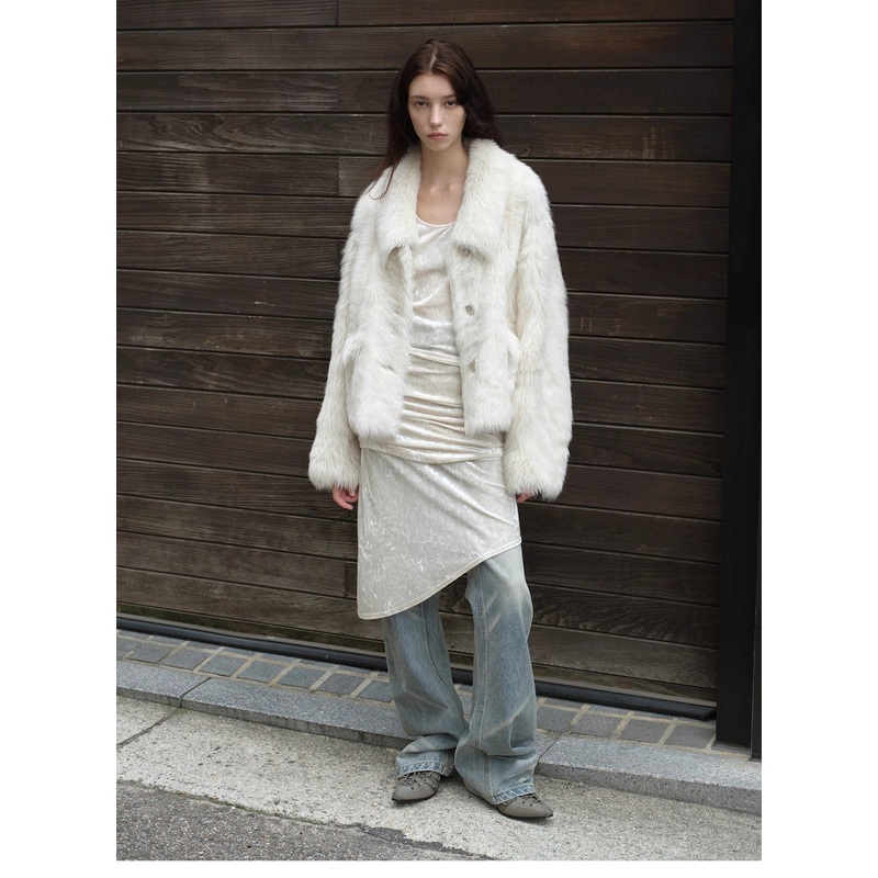 “Dream Walk” Long Lapel Tuscan Wool Sheepskin Short Fur Coat for Women