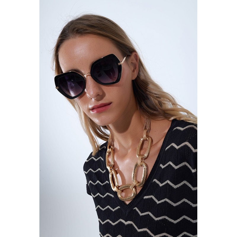 Extra Large Hexagonal Cat Eye Sunglasses In Black