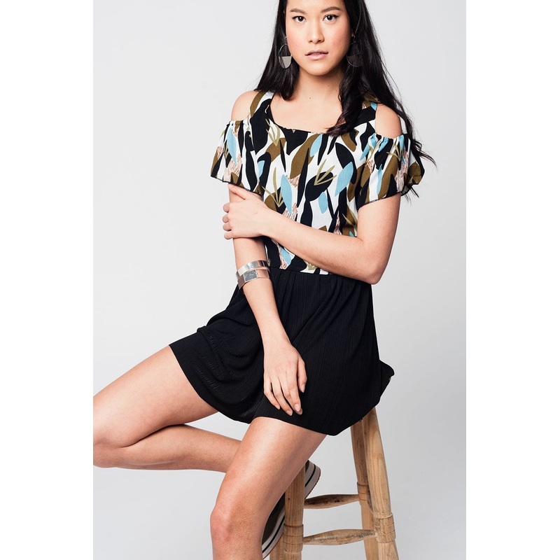 Green Leaf Print Crop Top