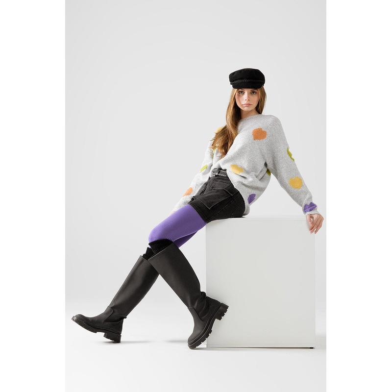 Grey Sweater With Boat Neck And Heart Print