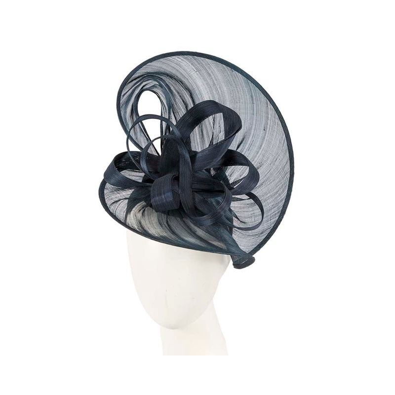 Large navy silk abaca heart fascinator