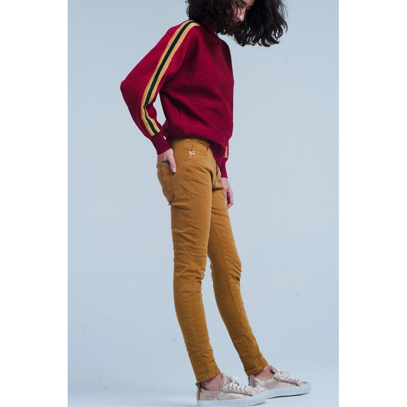 Mustard Skinny Pants With Sequins And Buttons