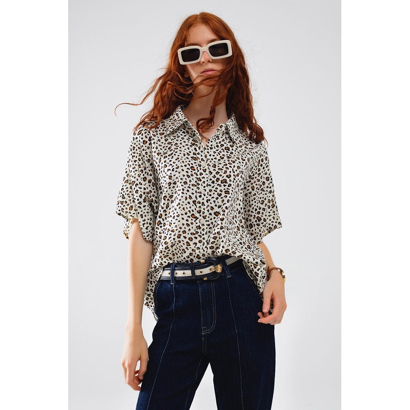 Relaxed Oversized Leopard Print Short Sleeves Shirt