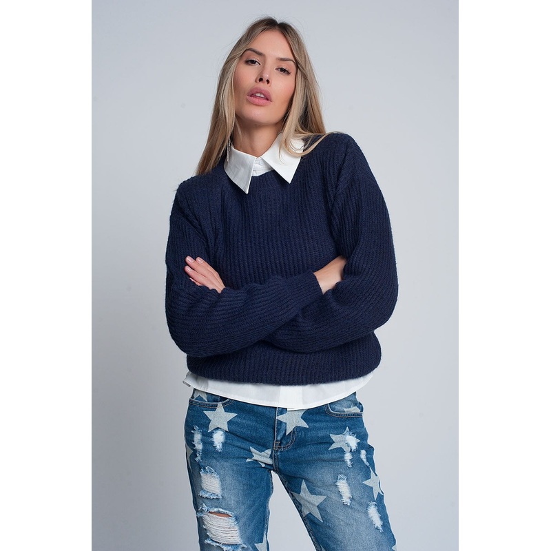Ribbed Jumper In Navy