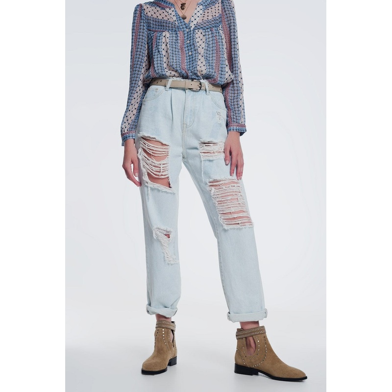 Super Ripped Boyfriend Jeans In Light Blue