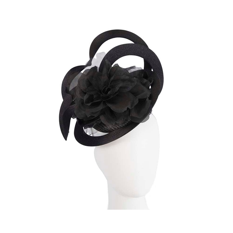 Unusual black Fillies Collection fascinator with flower for Melbourne Cup